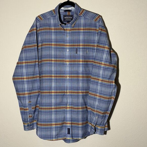 Panhandle Slim Shirt Mens L Blue Plaid Button Up Rough Stock Western Work Grunge - Picture 1 of 9